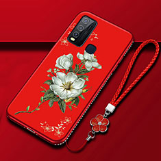 Funda Silicona Gel Goma Flores Carcasa S01 para Vivo Y50 Rojo