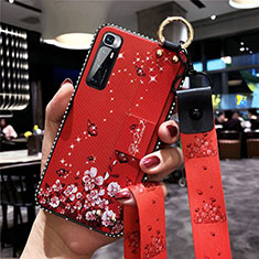 Funda Silicona Gel Goma Flores Carcasa S01 para Xiaomi Mi 10 Ultra Rojo