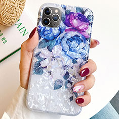 Funda Silicona Gel Goma Flores Carcasa S02 para Apple iPhone 11 Pro Azul