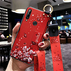 Funda Silicona Gel Goma Flores Carcasa S02 para Huawei Enjoy 10 Plus Rojo