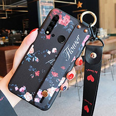 Funda Silicona Gel Goma Flores Carcasa S02 para Huawei Nova 5i Negro