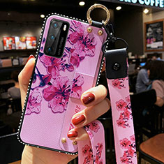 Funda Silicona Gel Goma Flores Carcasa S02 para Huawei P40 Morado