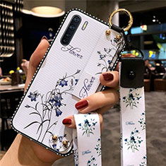 Funda Silicona Gel Goma Flores Carcasa S02 para Oppo A91 Blanco