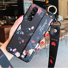 Funda Silicona Gel Goma Flores Carcasa S02 para Oppo Find X2 Neo Negro