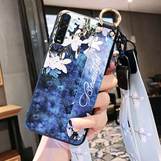 Funda Silicona Gel Goma Flores Carcasa S02 para Oppo Find X2 Pro Azul