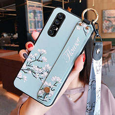 Funda Silicona Gel Goma Flores Carcasa S02 para Oppo Reno3 Pro Azul Cielo