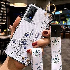 Funda Silicona Gel Goma Flores Carcasa S02 para Vivo X60 Pro 5G Blanco