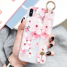 Funda Silicona Gel Goma Flores Carcasa S03 para Apple iPhone Xs Rosa