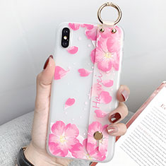 Funda Silicona Gel Goma Flores Carcasa S04 para Apple iPhone Xs Max Rosa