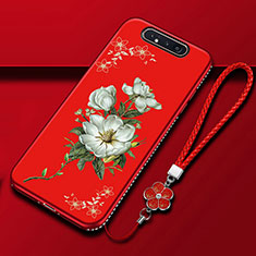 Funda Silicona Gel Goma Flores Carcasa S06 para Samsung Galaxy A90 4G Rojo