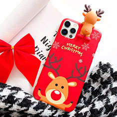 Funda Silicona Gel Goma Navidad Carcasa S02 para Apple iPhone 12 Pro Rojo