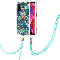 Funda Silicona Gel Goma Patron de Moda Carcasa con Acollador Cordon Lanyard Y01B para Oppo A54 5G Verde Noche