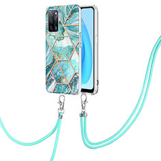 Funda Silicona Gel Goma Patron de Moda Carcasa con Acollador Cordon Lanyard Y01B para Oppo A55 5G Menta Verde