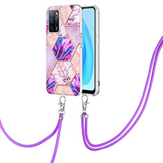 Funda Silicona Gel Goma Patron de Moda Carcasa con Acollador Cordon Lanyard Y01B para Oppo A56 5G Purpura Claro