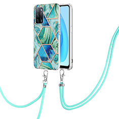 Funda Silicona Gel Goma Patron de Moda Carcasa con Acollador Cordon Lanyard Y01B para Oppo A56 5G Verde