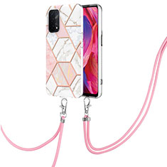 Funda Silicona Gel Goma Patron de Moda Carcasa con Acollador Cordon Lanyard Y01B para Oppo A74 5G Rosa