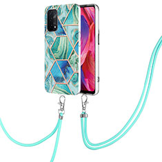 Funda Silicona Gel Goma Patron de Moda Carcasa con Acollador Cordon Lanyard Y01B para Oppo A93 5G Verde