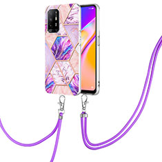 Funda Silicona Gel Goma Patron de Moda Carcasa con Acollador Cordon Lanyard Y01B para Oppo A95 5G Purpura Claro