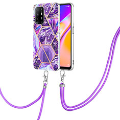 Funda Silicona Gel Goma Patron de Moda Carcasa con Acollador Cordon Lanyard Y01B para Oppo Reno5 Z 5G Morado