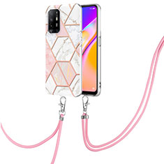 Funda Silicona Gel Goma Patron de Moda Carcasa con Acollador Cordon Lanyard Y01B para Oppo Reno5 Z 5G Rosa