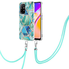 Funda Silicona Gel Goma Patron de Moda Carcasa con Acollador Cordon Lanyard Y01B para Oppo Reno5 Z 5G Verde