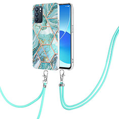 Funda Silicona Gel Goma Patron de Moda Carcasa con Acollador Cordon Lanyard Y01B para Oppo Reno6 5G Menta Verde