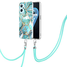 Funda Silicona Gel Goma Patron de Moda Carcasa con Acollador Cordon Lanyard Y01B para Realme 9i 4G Menta Verde