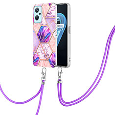 Funda Silicona Gel Goma Patron de Moda Carcasa con Acollador Cordon Lanyard Y01B para Realme 9i 4G Purpura Claro