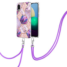 Funda Silicona Gel Goma Patron de Moda Carcasa con Acollador Cordon Lanyard Y01B para Samsung Galaxy A02 Purpura Claro