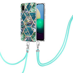 Funda Silicona Gel Goma Patron de Moda Carcasa con Acollador Cordon Lanyard Y01B para Samsung Galaxy A02 Verde Noche