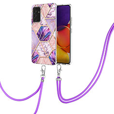 Funda Silicona Gel Goma Patron de Moda Carcasa con Acollador Cordon Lanyard Y01B para Samsung Galaxy A05s Purpura Claro