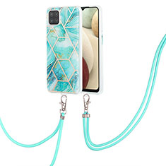 Funda Silicona Gel Goma Patron de Moda Carcasa con Acollador Cordon Lanyard Y01B para Samsung Galaxy A12 Menta Verde