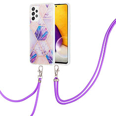 Funda Silicona Gel Goma Patron de Moda Carcasa con Acollador Cordon Lanyard Y01B para Samsung Galaxy A13 4G Purpura Claro