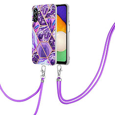 Funda Silicona Gel Goma Patron de Moda Carcasa con Acollador Cordon Lanyard Y01B para Samsung Galaxy A13 5G Morado