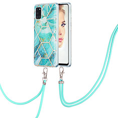 Funda Silicona Gel Goma Patron de Moda Carcasa con Acollador Cordon Lanyard Y01B para Samsung Galaxy A21s Menta Verde