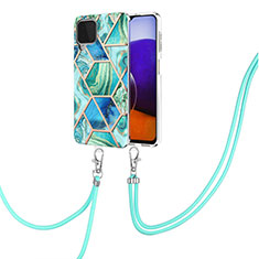 Funda Silicona Gel Goma Patron de Moda Carcasa con Acollador Cordon Lanyard Y01B para Samsung Galaxy A22 4G Menta Verde