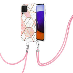 Funda Silicona Gel Goma Patron de Moda Carcasa con Acollador Cordon Lanyard Y01B para Samsung Galaxy A22 4G Rosa