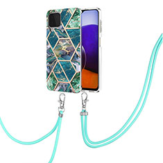 Funda Silicona Gel Goma Patron de Moda Carcasa con Acollador Cordon Lanyard Y01B para Samsung Galaxy A22 4G Verde Noche