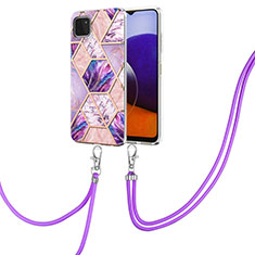 Funda Silicona Gel Goma Patron de Moda Carcasa con Acollador Cordon Lanyard Y01B para Samsung Galaxy A22s 5G Purpura Claro