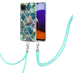 Funda Silicona Gel Goma Patron de Moda Carcasa con Acollador Cordon Lanyard Y01B para Samsung Galaxy A22s 5G Verde Noche