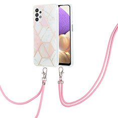 Funda Silicona Gel Goma Patron de Moda Carcasa con Acollador Cordon Lanyard Y01B para Samsung Galaxy A23 4G Rosa