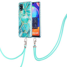 Funda Silicona Gel Goma Patron de Moda Carcasa con Acollador Cordon Lanyard Y01B para Samsung Galaxy A31 Menta Verde