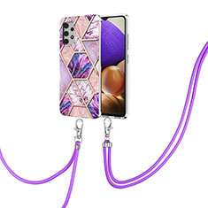 Funda Silicona Gel Goma Patron de Moda Carcasa con Acollador Cordon Lanyard Y01B para Samsung Galaxy A32 4G Purpura Claro