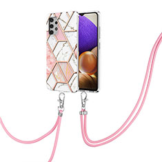 Funda Silicona Gel Goma Patron de Moda Carcasa con Acollador Cordon Lanyard Y01B para Samsung Galaxy A32 4G Rosa