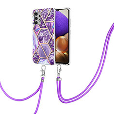 Funda Silicona Gel Goma Patron de Moda Carcasa con Acollador Cordon Lanyard Y01B para Samsung Galaxy A32 5G Morado