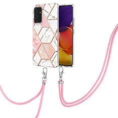 Funda Silicona Gel Goma Patron de Moda Carcasa con Acollador Cordon Lanyard Y01B para Samsung Galaxy A34 5G Rosa