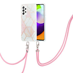 Funda Silicona Gel Goma Patron de Moda Carcasa con Acollador Cordon Lanyard Y01B para Samsung Galaxy A52 5G Rosa