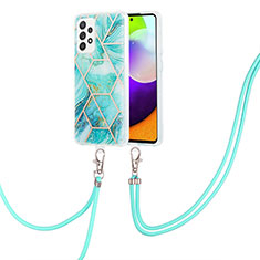 Funda Silicona Gel Goma Patron de Moda Carcasa con Acollador Cordon Lanyard Y01B para Samsung Galaxy A52s 5G Menta Verde