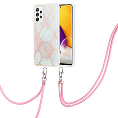 Funda Silicona Gel Goma Patron de Moda Carcasa con Acollador Cordon Lanyard Y01B para Samsung Galaxy A53 5G Rosa