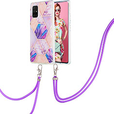 Funda Silicona Gel Goma Patron de Moda Carcasa con Acollador Cordon Lanyard Y01B para Samsung Galaxy A71 4G A715 Purpura Claro